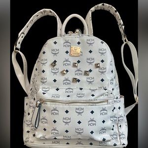 MCM White/Black/Gold Studded Backpack